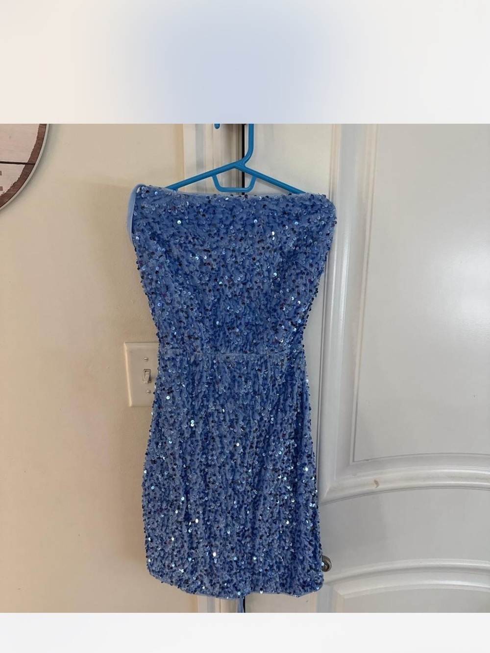 Strapless Sequin Cocktail Dress in Periwinkle Blue